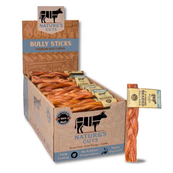 Mighty Chewz - Wholesale Pet Treats - Dog - 6" Standard Braided Bully Sticks Display Box ($2.03/Stick)1