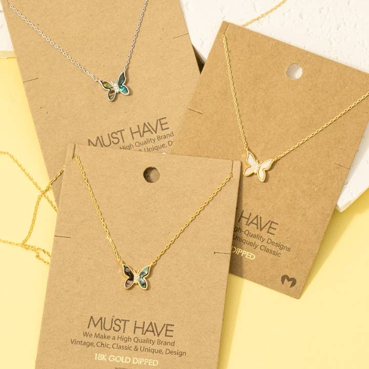 Fame Accessories - Wholesale Pendant/Charm Necklace - Gold Dipped Mini Butterfly Pendant Necklace