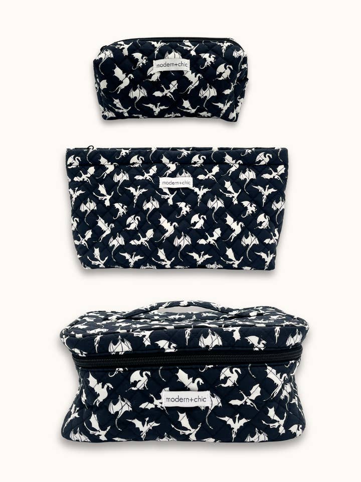 Ensemble de trois trousses cosmétiques Dragon pour la vente par modern and chic