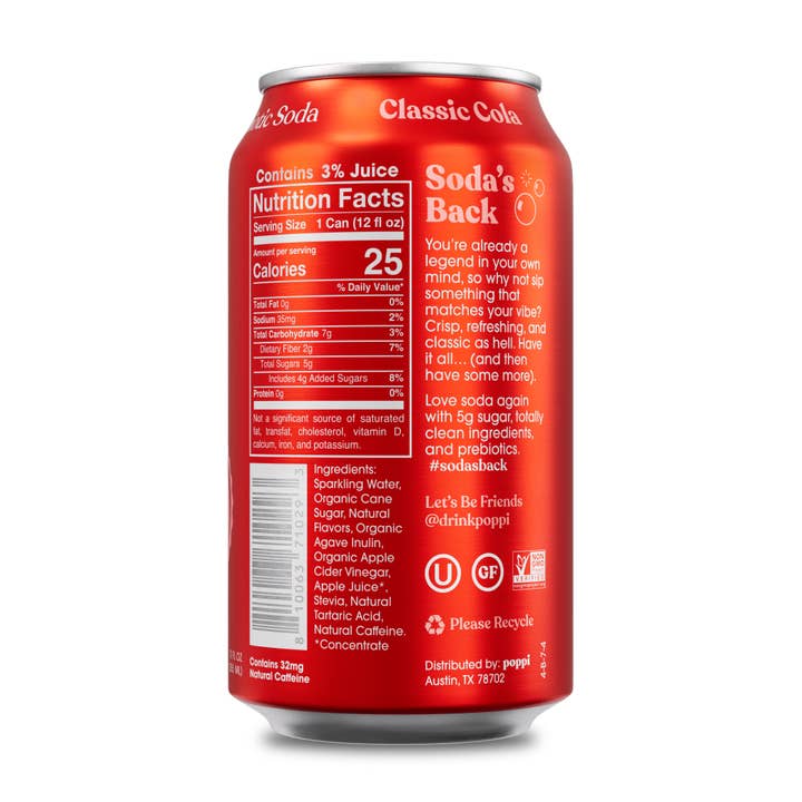 poppi - Wholesale Soda/Carbonated Drink - poppi Prebiotic Soda, Classic Cola, 12oz