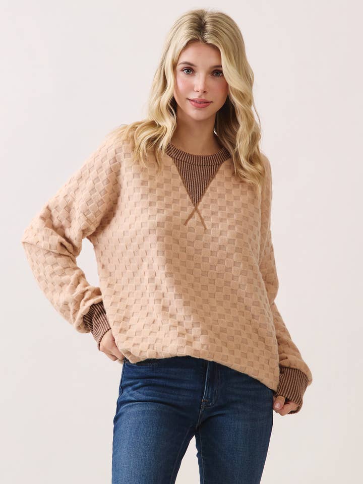 7th Ray - Wholesale Sweatshirt - Women's - Soft Textured Checker Knit Pullover Sweatshirt T613813