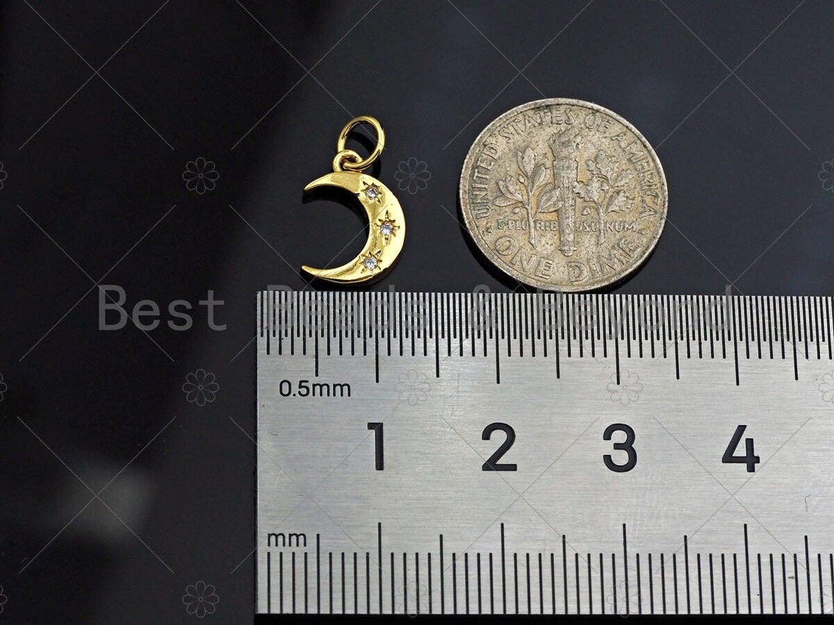 BestBeads&Beyond - Wholesale Individual Charm/Pendant - Dainty Gold Star Cresent Moon Charms, Dainty Charms, Moon Pendant, Gold Coin Pendant, Gold Necklace Charms, 9x12mm, Sku#LK1145