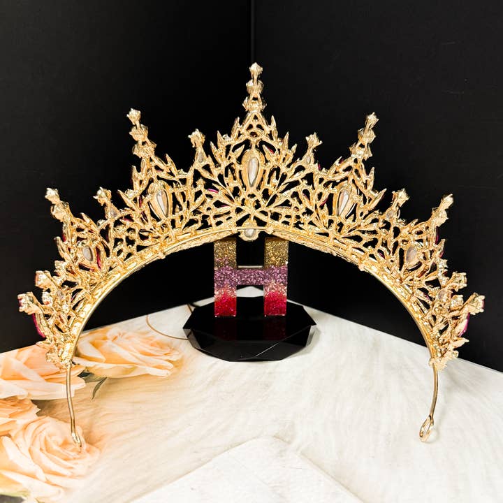 Happy Dream Gifts - Wholesale Tiara - Women's - Fuchsia Gemstone Crown, Gold Crystal Tiara, Homecoming Prom 5