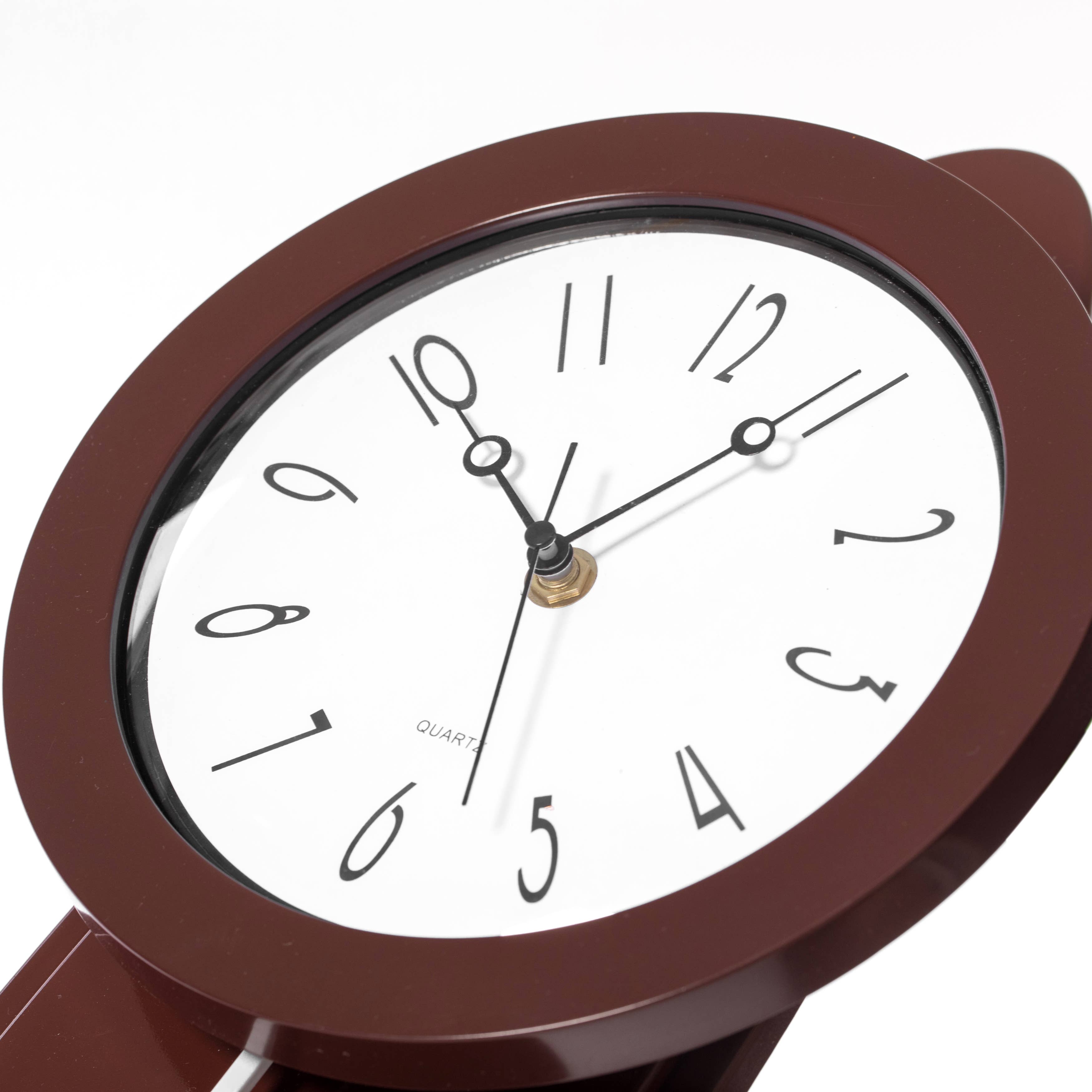 Quickway Imports - Wholesale Wall Clock - Modern Grandfather Brown Oval Pendulum Wood-Looking Plastic5