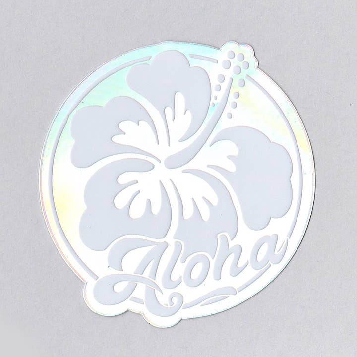 Aloha Hibiscus Round Holographic Waterproof Sticker for wholesale by Bring Aloha