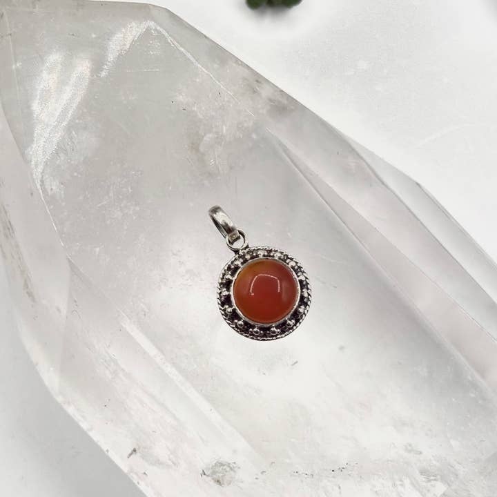Carnielian Circle Gemstone Pendant-Sterling Silver (925) for wholesale by Meraki Gemstones