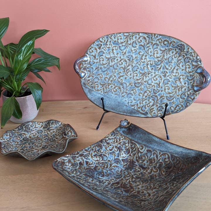 LES POTERIES DE SHAKTI - Wholesale Decorative Plate/Dish/Bowl - “Midnight Blue” Oval Stoneware Dish4