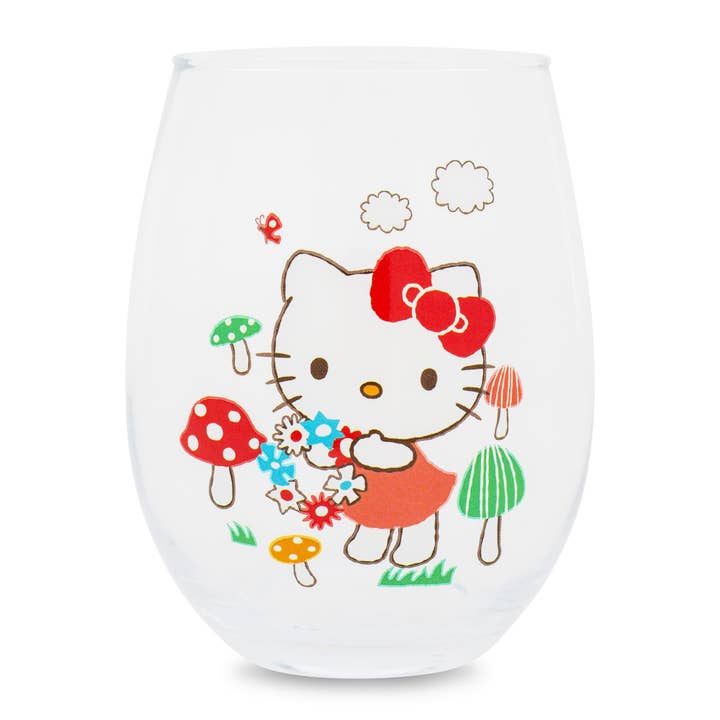 Sanrio Hello Kitty Mushrooms Stemless Wine Glass | Holds 20 Ounces for wholesale by Toynk