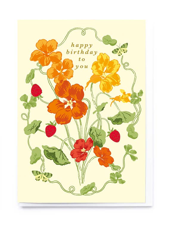 Cartão de aniversário com flores e morangos por atacado de Noi Publishing