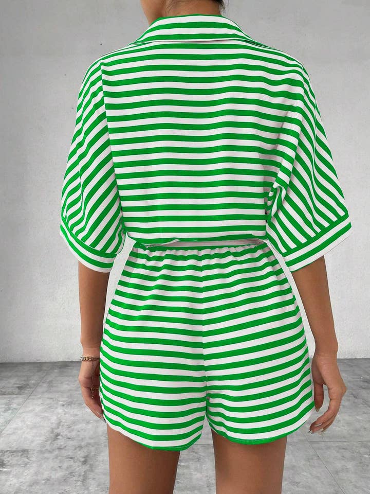 Comely Fashion - Wholesale Romper - Women's - Striped Buttons Up Summer Romper with Belt26