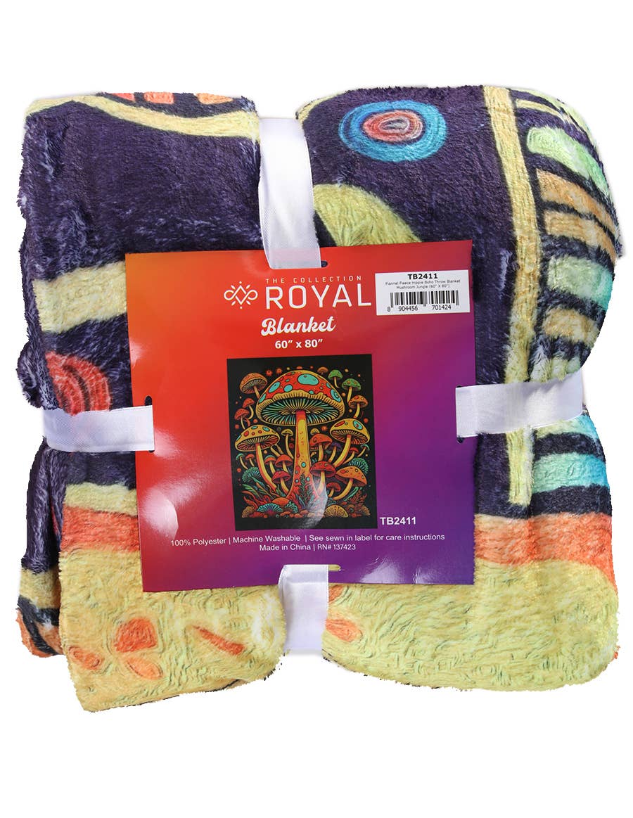 The Collection Royal / Royal Handicrafts - Wholesale Decoratiedeken - Hippie Boho-plaid van flanellen fleece, Mushroom Jungle5