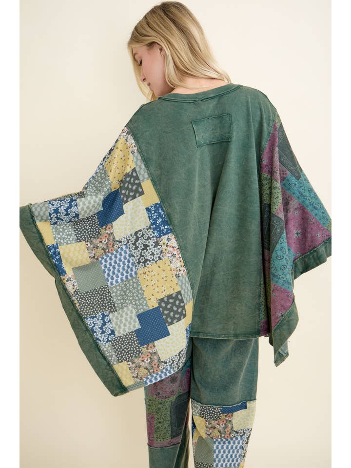 J.Her - Wholesale Poncho - Women's - Mineral Washed Boho Patch Poncho top HT6651 13