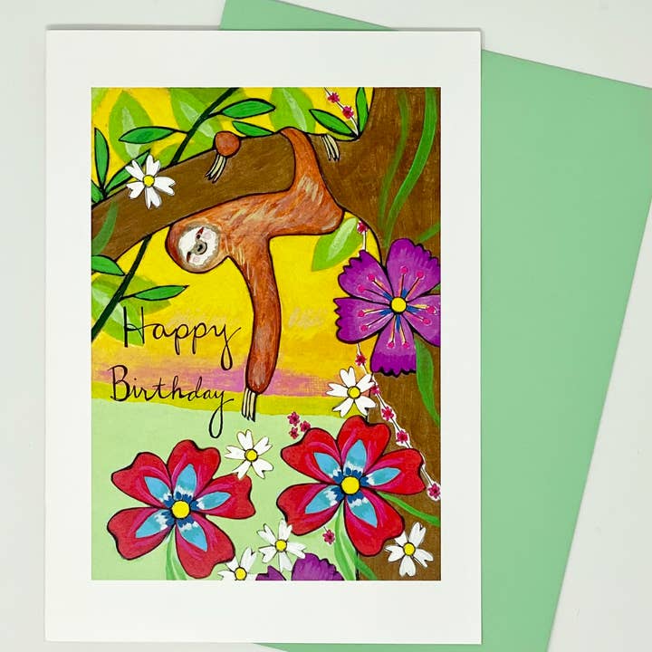 Carte de Paresseux d'Anniversaire (Intérieur Vierge) pour la vente par Lori Portka - Happiness Through Art