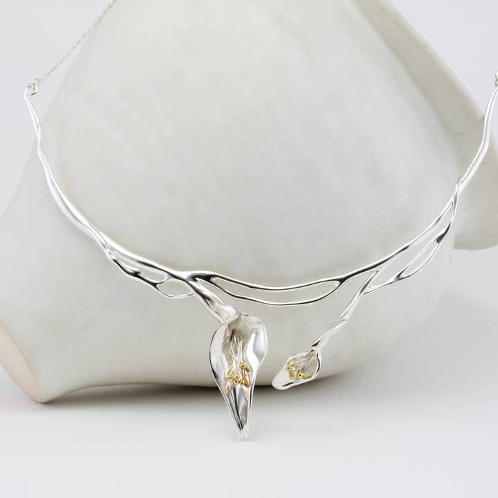 Handmade Sterling Silver Double Lily Necklace for wholesale by Banyan Jewellery
