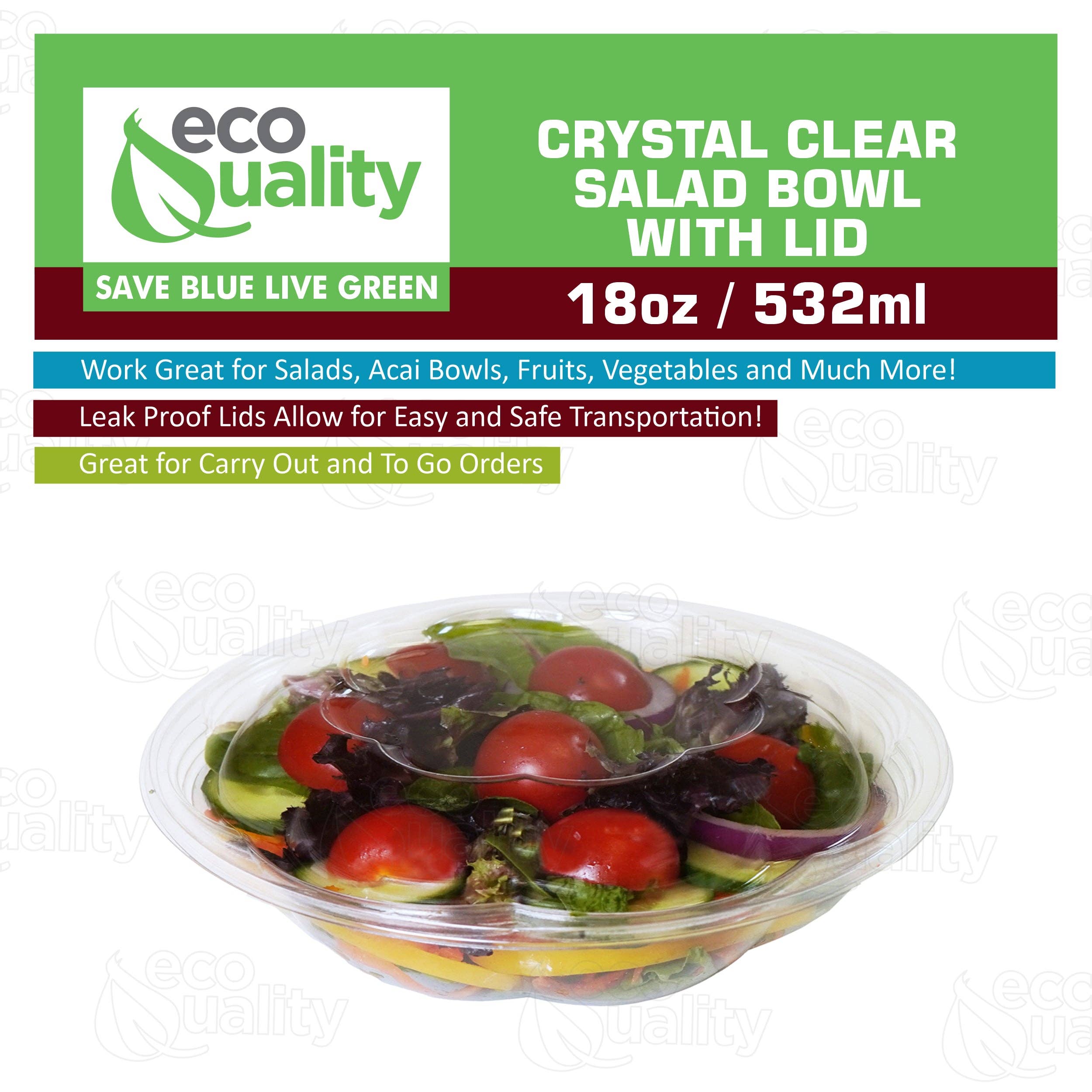 EcoQuality – wholesale Food storage container – 18Oz Crystal Clear Plastic Disposable Salad Bowls with Lids6