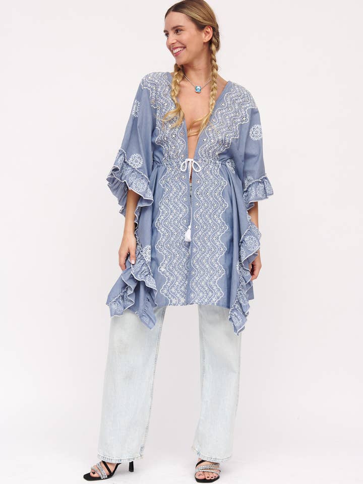 Kimono curto bordado de algodão por atacado de SWEET MAGIC MODA Y COMPLEMENTOS