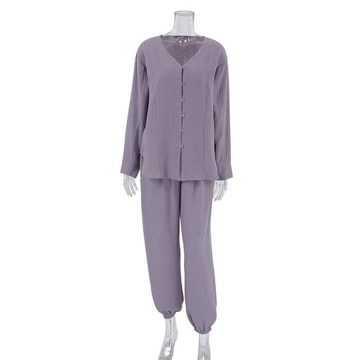 FurDecoration - Wholesale Sleepwear Set - Women's - Cotton Two-Piece Long Women's Casual and Loose Pajama Set