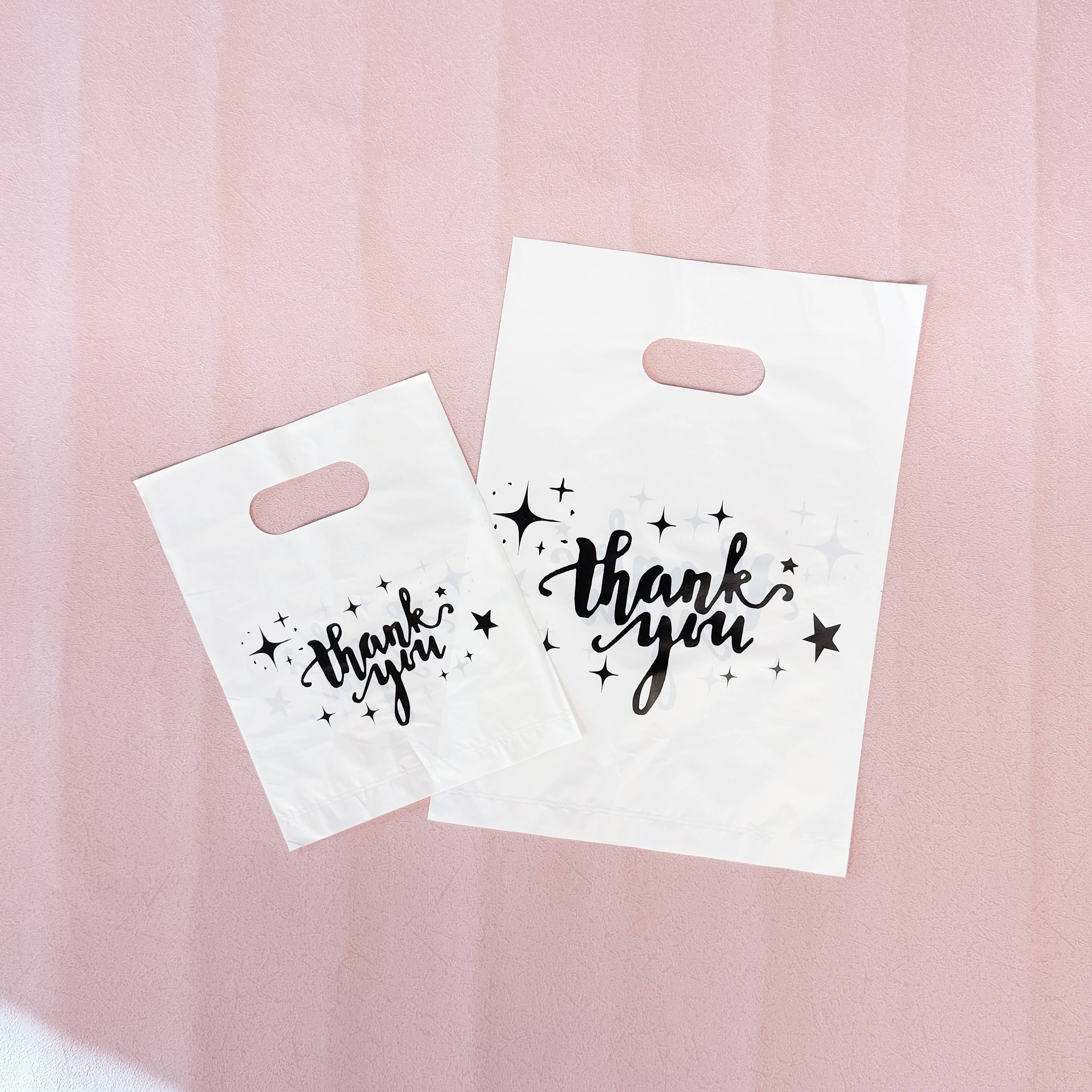 ByHome - Wholesale Gift Bag -  100pcs, White Thank You Stars Cut-out handle PVC gift bag5