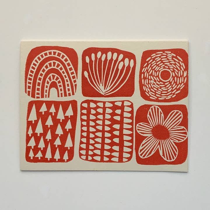 Jeanne McGee - Wholesale Everyday Greeting Card - Red Shapes Card-Hand Printed Hand Stamped Greeting Card0