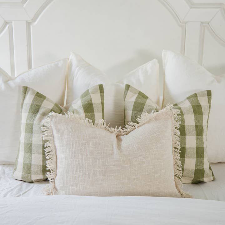 Cozy Prairie Linens Co. - Wholesale Throw Pillow Cover - Signature Woven Ivory Slub Fringed Pillow Cover