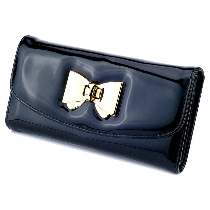 Superbia - Wholesale Wallet - Women's - Patent Bow Clasp Opening Long Purse with Gift Box-Bow206
