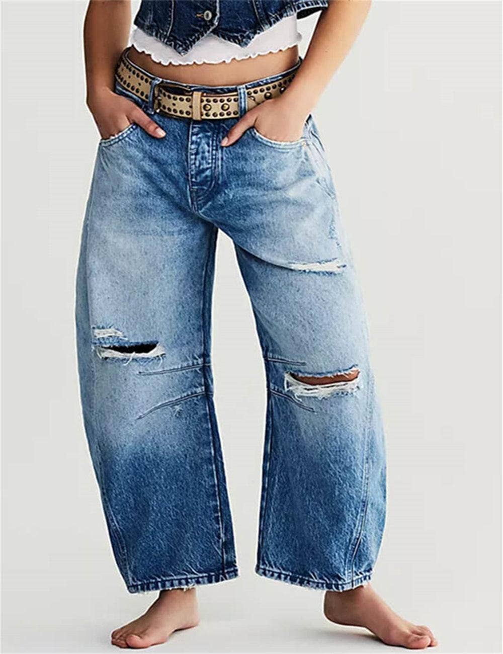 Sweetkama - Wholesale Jeans - Women's - Ladies Mid Rise Wide Leg Barrel Jeans SKP5223