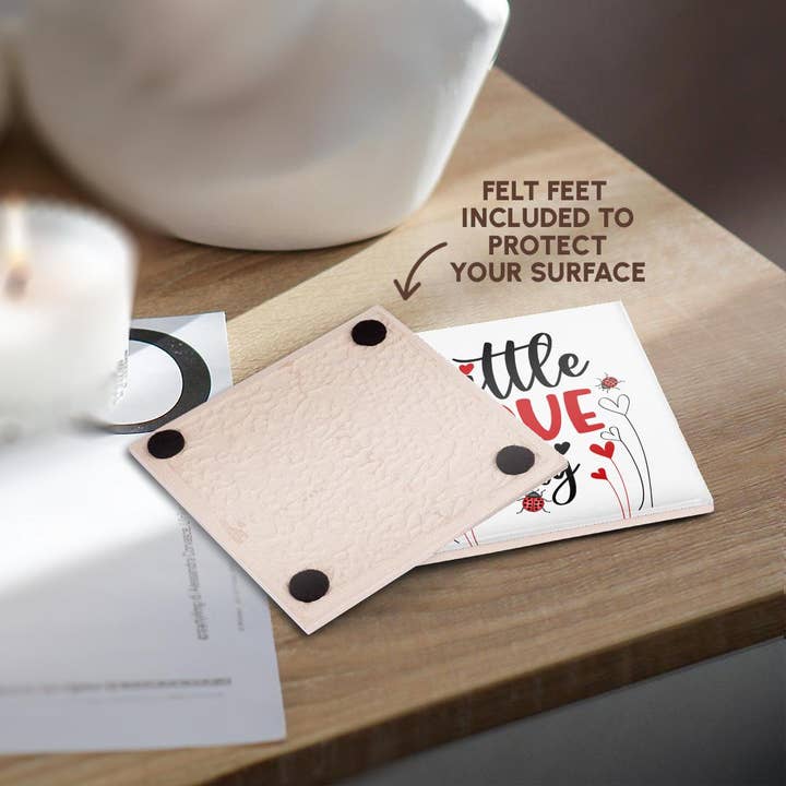 3dRose - Wholesale Coasters - 3dRose, Little Love Bug Cute Typography in Red and Black with Ladybugs, Coaster3