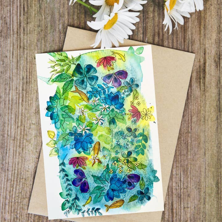 Fish Pond Card x5 for wholesale by Badibidu Watercolours