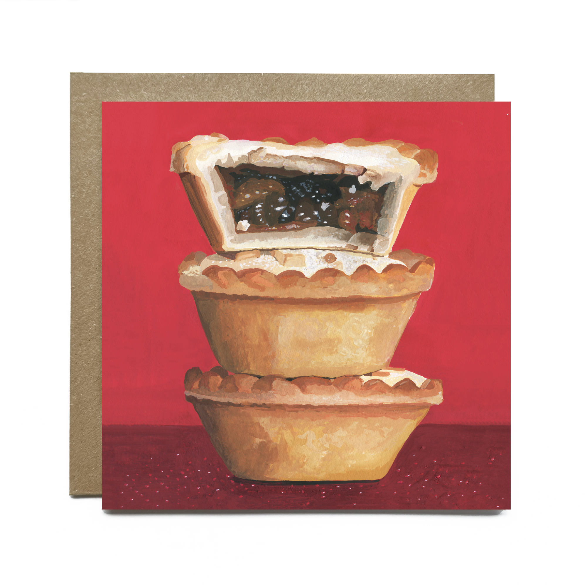 Julia Tooley Art – wholesale Everyday greeting card – Mince Pies Fine Art Square Greetings Card (Blank inside)0