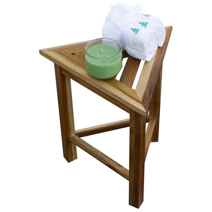 HomeRoots - Wholesale Bench - Hotel Natural Teak 18" Triangle Corner Shower Bench or Shelf