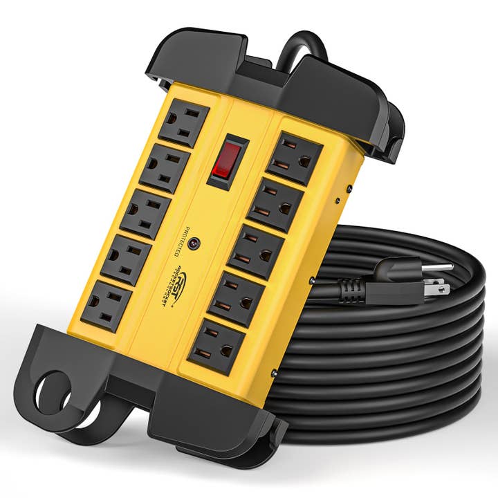CRST 10-Outlet Metal Surge Protector Power Strip, 2800 Joules Protection, 15FT/6FT Heavy Duty Power Cord with Management Wrap, Wall Mountable Design for wholesale by Rocket Socket Technology