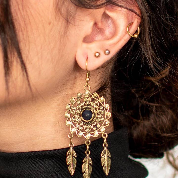 Kimago Look - Wholesale Dangle Earrings - Handmade brass earrings with mineral stone and design