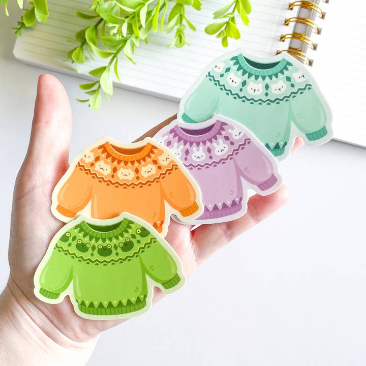 Cute Fair Isle Knit Sweater Waterproof Matte Vinyl Sticker for wholesale by Studious Owl Press