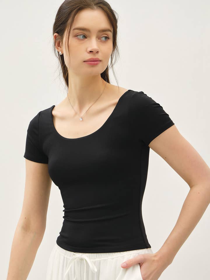 ULTRA SOFT DOUBLE LINED SCOOP NECK KNIT TEE for wholesale by Be Cool