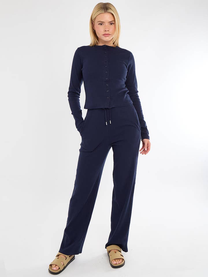 AX Labels - Wholesale Top & Pant Set (NOT Loungewear) - Women's - Ribbed Front Button Detail Top & Wide Leg Trouser Co-ord65