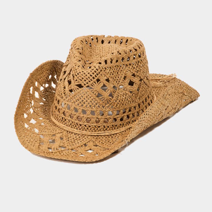 Collections by Fame Accessories - Wholesale Straw hat – women's - Western Straw Braided Cowboy Sun Hat4