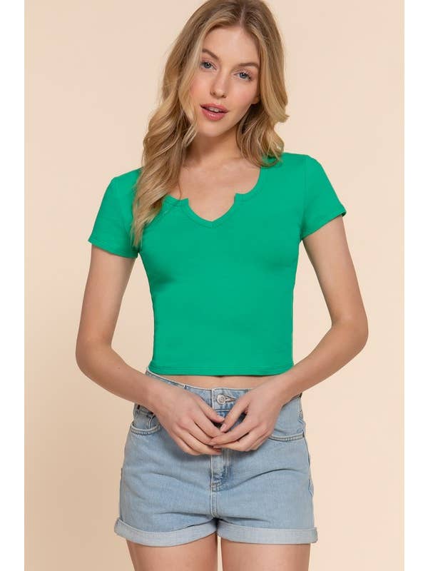 Active Basic | Active USA - Wholesale Knit Top - Women's - Short Sleeve V Shape Round Neck Knit Top