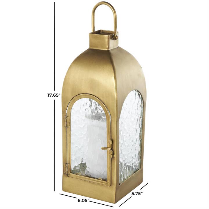 Will's Company - Wholesale Lantern - Gold Metal Arched Candle Lantern with Wavy Glass - 17.7"