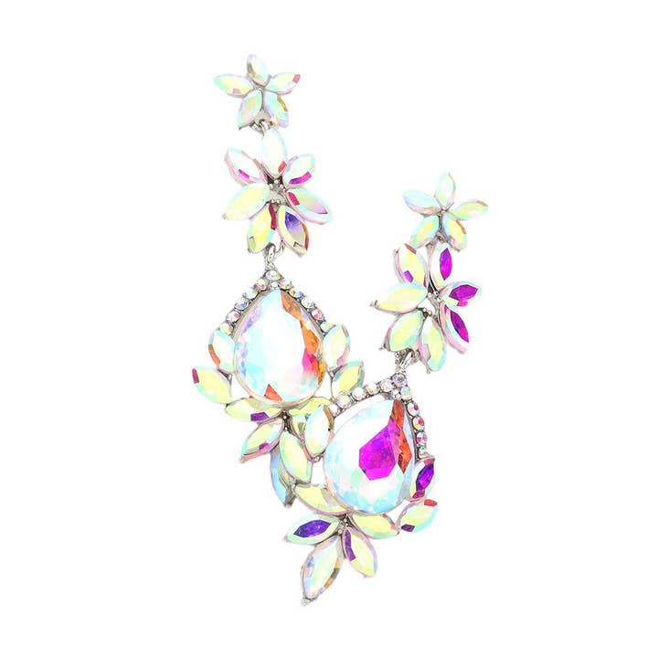 Pearl and Rox - Wholesale Dangle Earrings - Marquise Stone Teardrop Floral Dangle Evening Earrings5