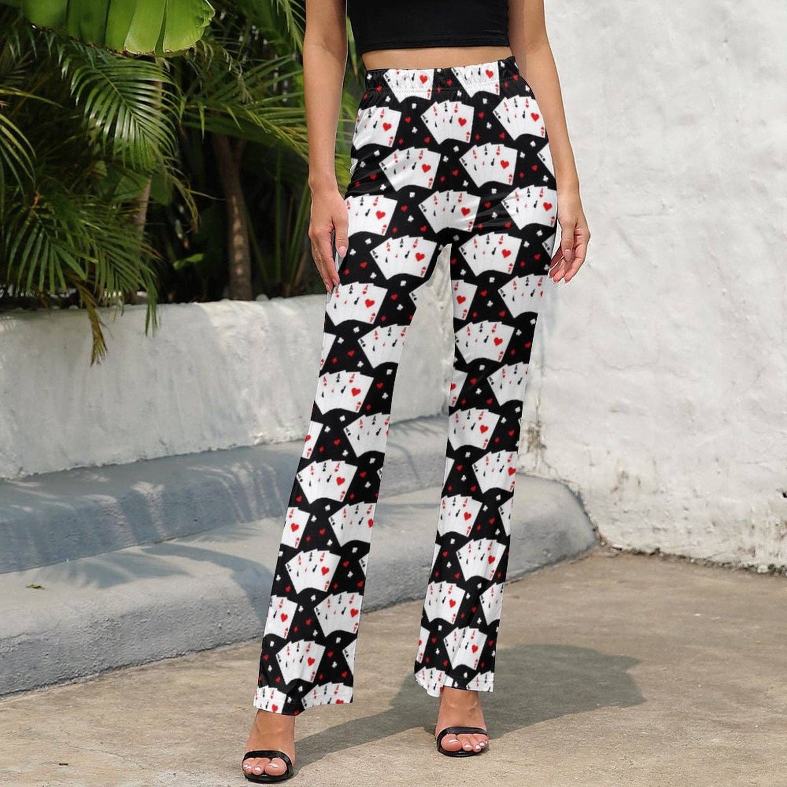 White Vegas Casino Gambling Flare Pants for wholesale on Faire2