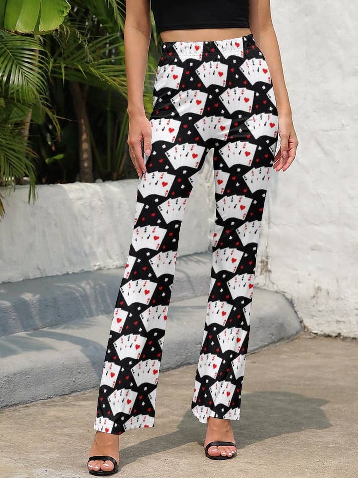White Vegas Casino Gambling Flare Pants for wholesale on Faire2