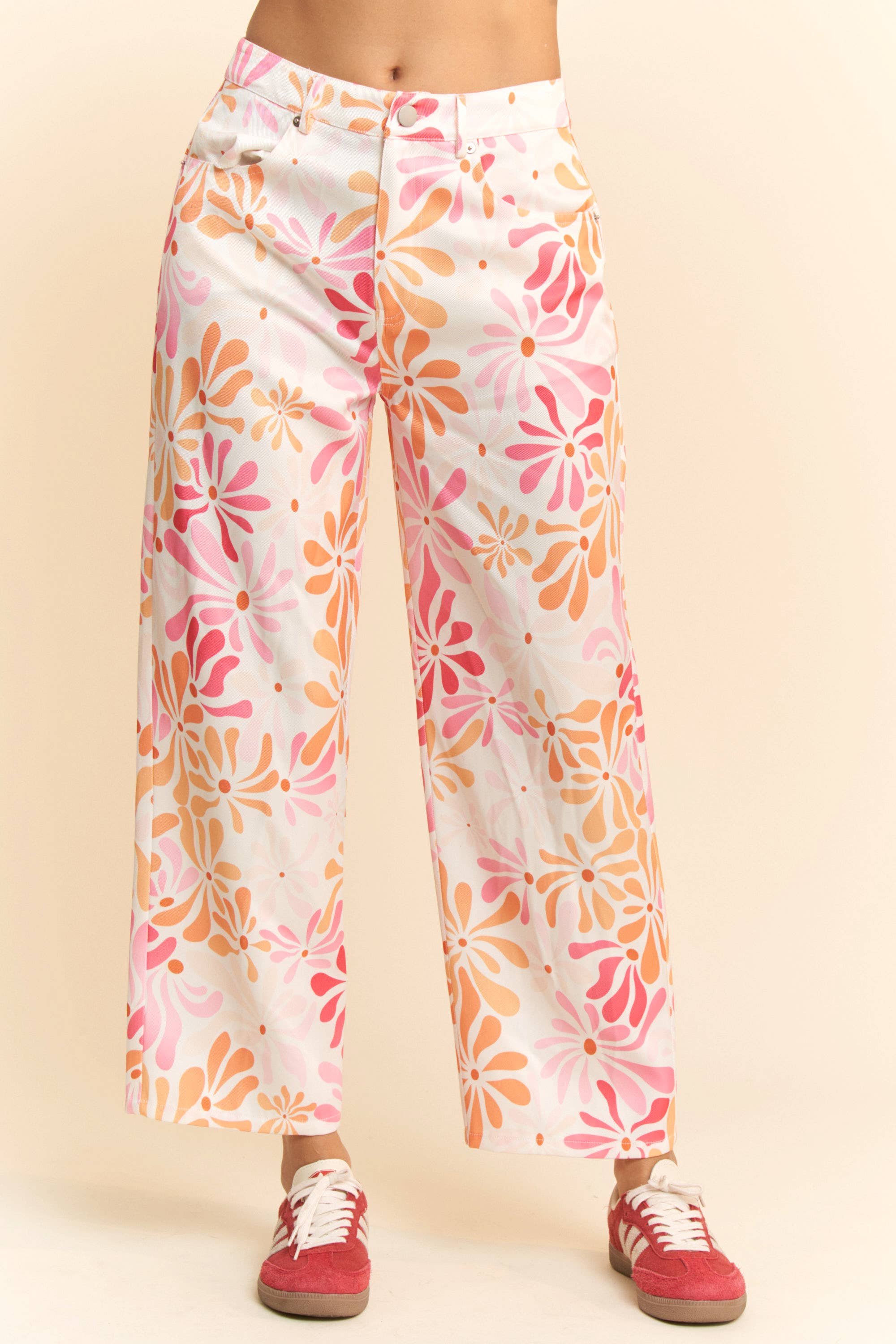 FLORAL PRINTED LIGHTWEIGHT  STRAIGHT LEG PANTS for wholesale on Faire1
