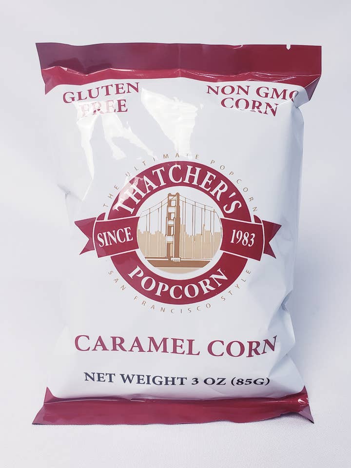 3oz Caramel Corn Snack Pack Popcorn for wholesale by Thatcher's Gourmet Popcorn
