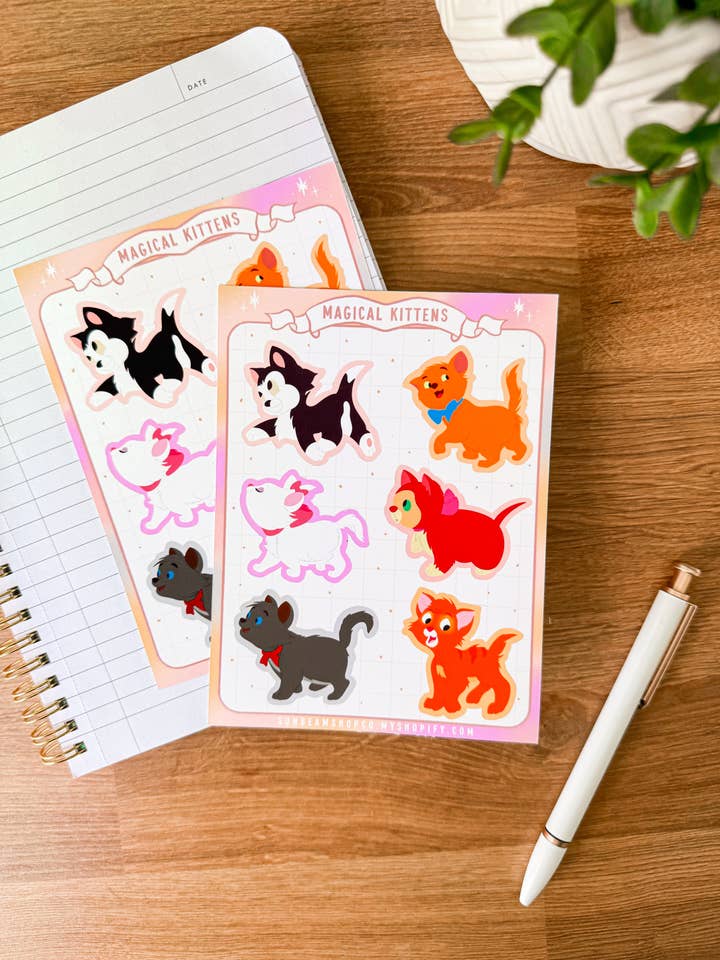 Magical Kittens Sticker Sheet for wholesale by Sunbeam Shop Co