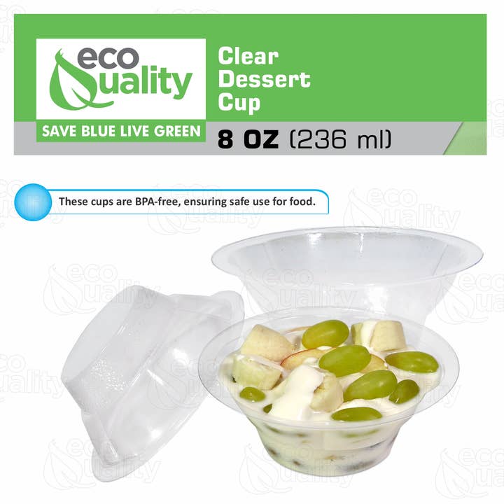 EcoQuality – wholesale Disposable cup – 8oz Clear Plastic Disposable Durable Ice Cream Sundae Cups