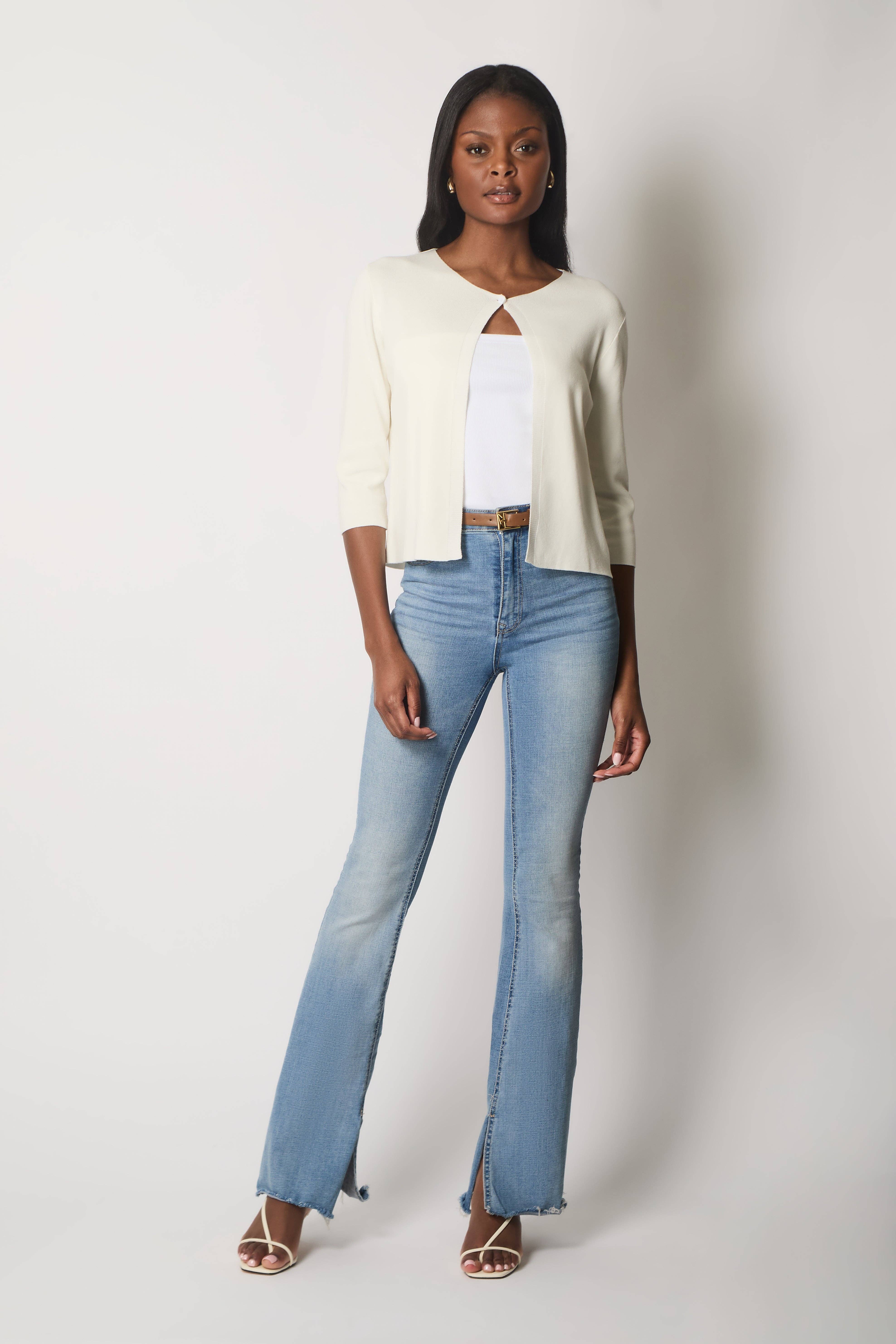 SOLO – wholesale Cardigan – Women’s – Single-Button Cropped Cardigan - White1