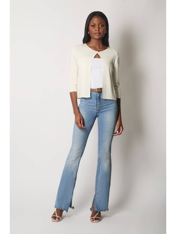 SOLO – wholesale Cardigan – Women’s – Single-Button Cropped Cardigan - White1