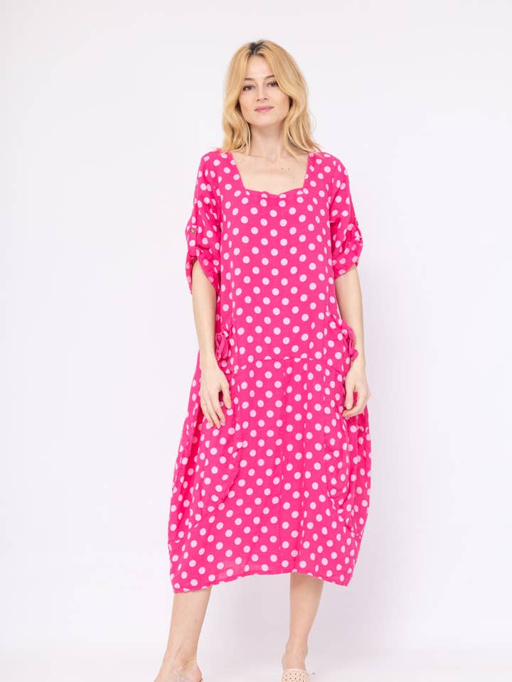 LINEN & COTTON HOUSE - Wholesale Dress - Women's - DRESS IN LINEN 7697 POLKA DOTS