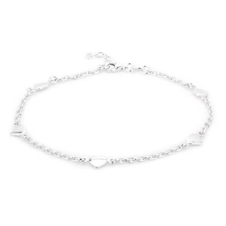 Hjerter ankelkæde i rhod. sølv, justerbar længde for engroshandel hos Vanbelle