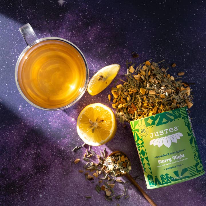 JusTea (No Import Fees to USA) - Wholesale Loose Tea - STARRY NIGHT Tin & Spoon - Organic, Fair-Trade, Herbal Tea5